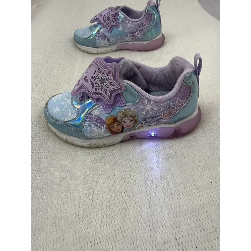 Disney Frozen Girls' Light-Up Sneaker Purple Glitter Elsa Anna Size 12